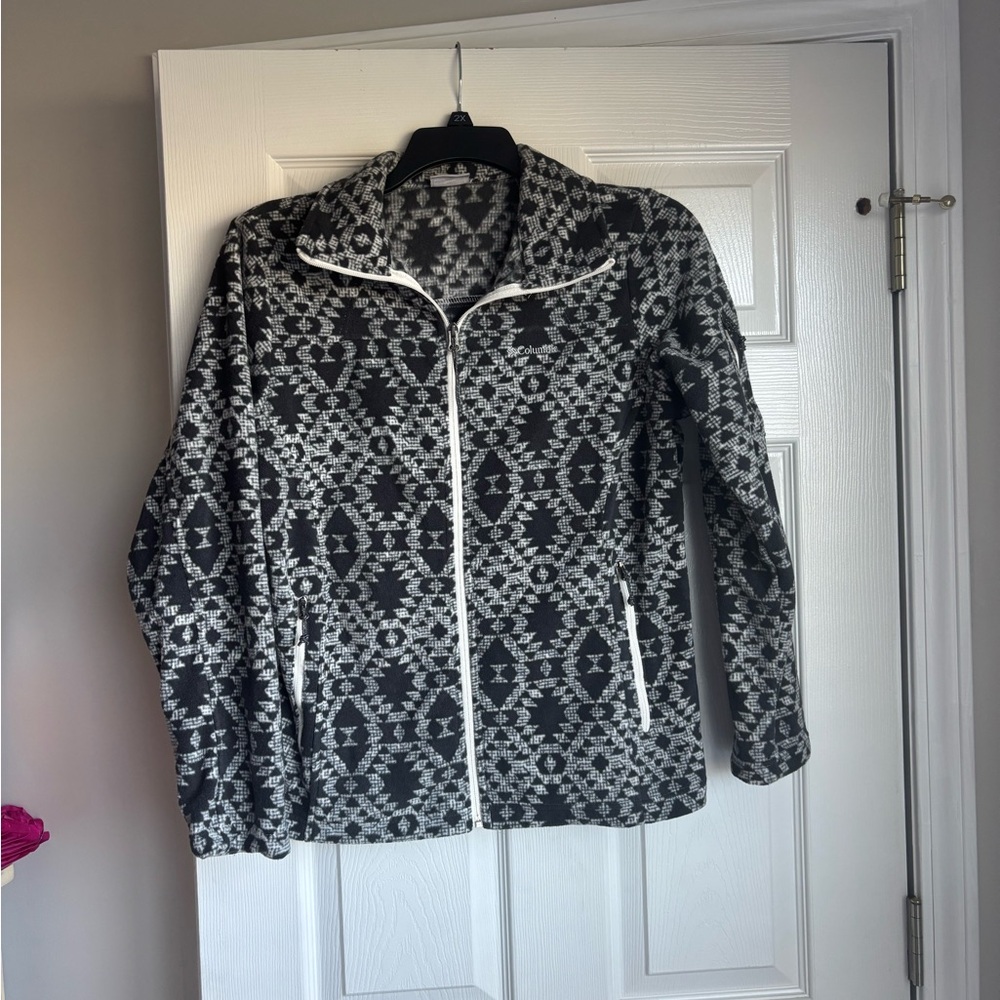 Columbia Black & White Geometric Full-Zip Utility Jacket